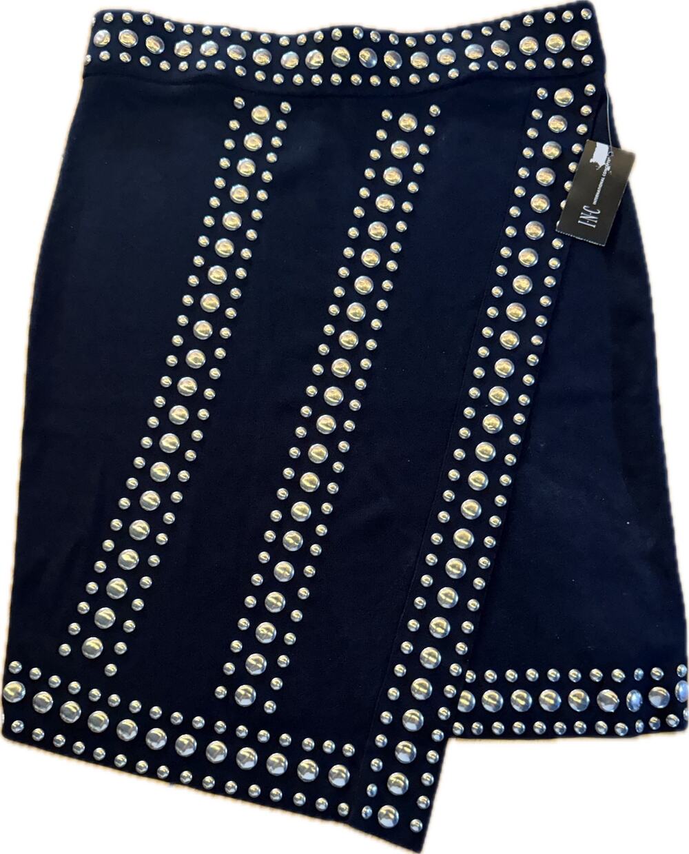 INC International Concepts Skirt Womens Size L Black Studded Asymmetric